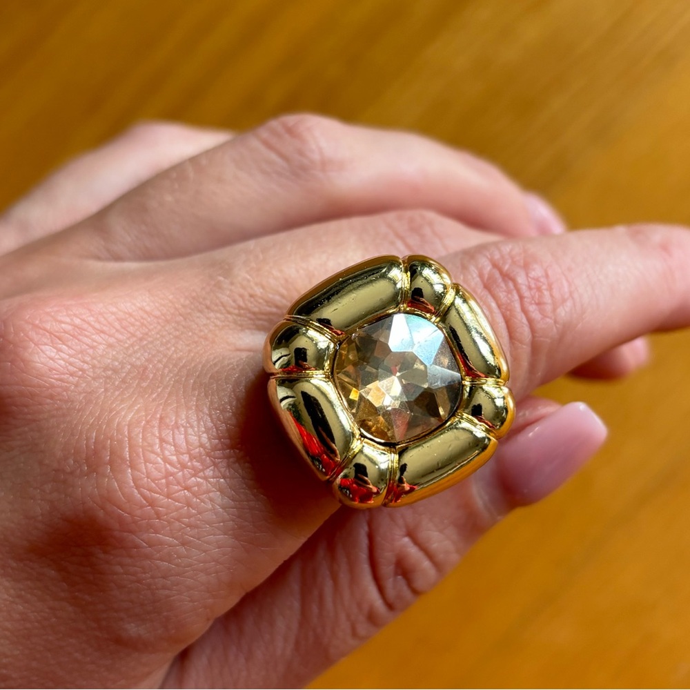 DULCIS COCKTAIL Statement square Gold RING, Size 9 - Picture 4 of 14
